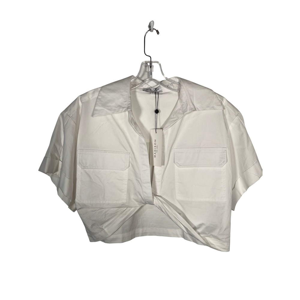 Madison The Label White Cropped Utility Twist‎ Front Shirt Beach Large